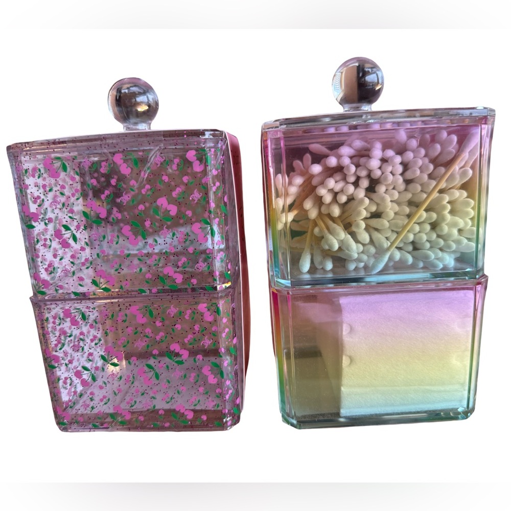 Juicy Couture NWT Acrylic Vanity Set Lidded Organizers Q-Tips & Cotton Pads - Picture 2 of 8